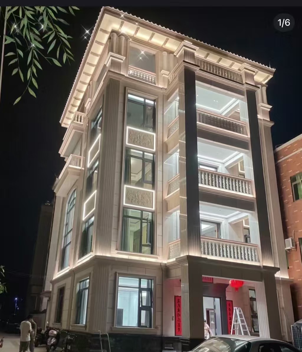 齐齐哈尔 芝麻白花岗岩别墅外墙夜间效果