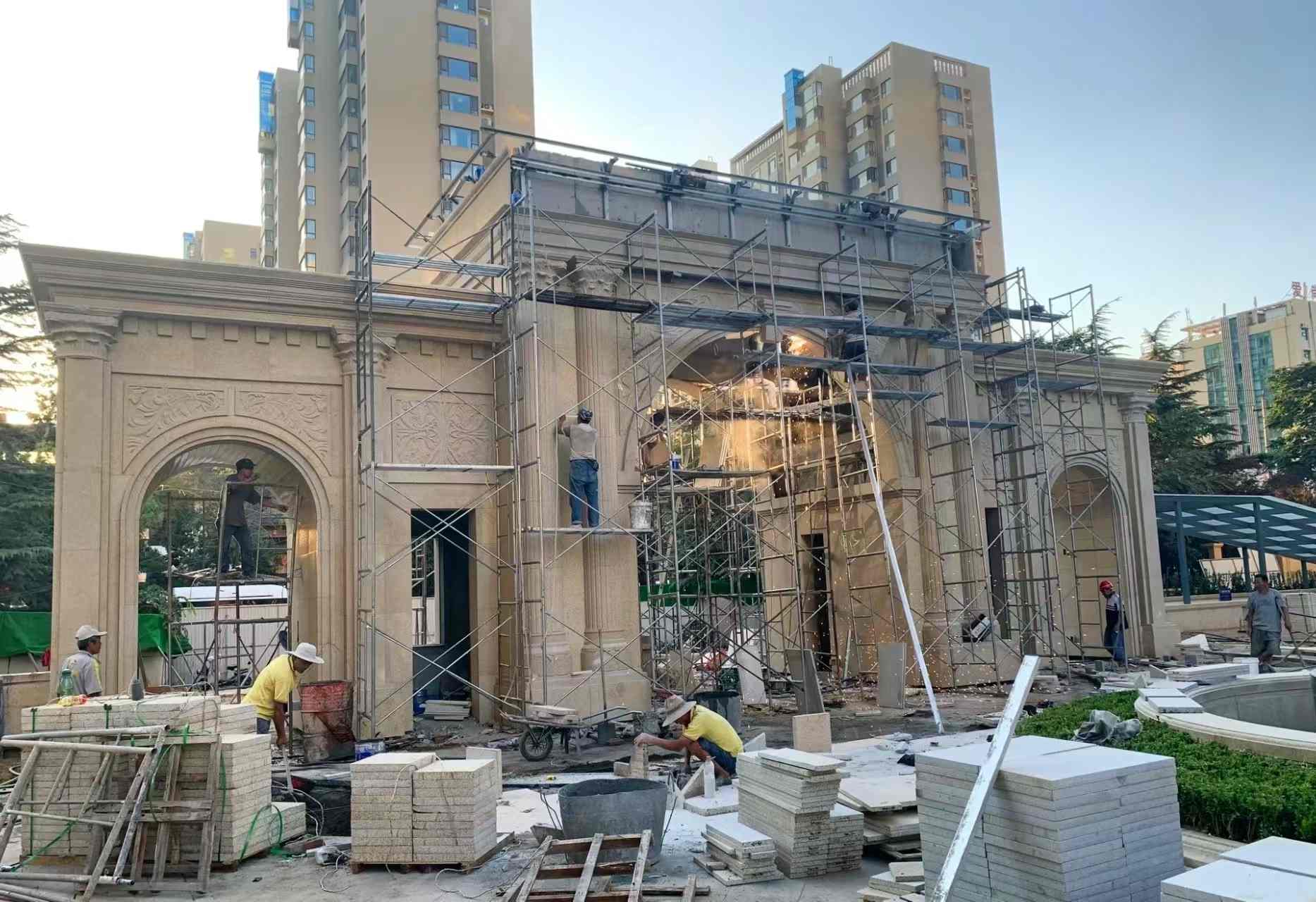 齐齐哈尔 黄金麻荔枝面花岗岩小区门楼外墙干挂