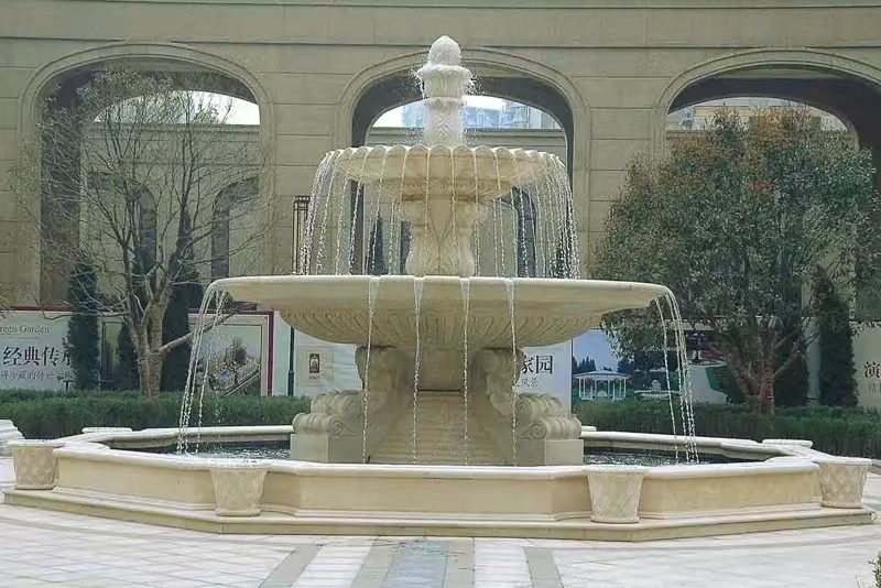 齐齐哈尔 黄金麻花岗岩异型加工——户外庭院石雕流水喷泉